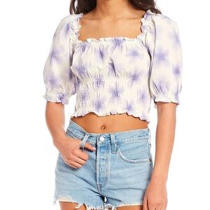 Levi's White and Purple Smocked Blouse